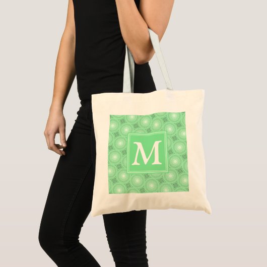Monogram patroon groene cirkels tote bag (Voorkant (product))