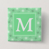 Monogram patroon groene cirkels vierkante button 5,1 cm (Voorkant)