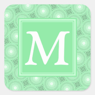 Monogram patroon groene cirkels vierkante sticker
