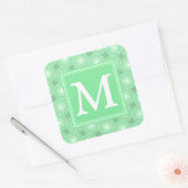Monogram patroon groene cirkels vierkante sticker (Envelop)