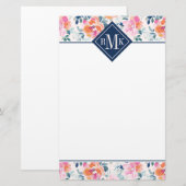 Monogram | Patroon met geschilde Rozen Briefpapier (Voorkant / Achterkant)