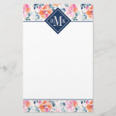 Monogram | Patroon met geschilde Rozen Briefpapier (Voorkant)