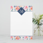 Monogram | Patroon met geschilde Rozen Briefpapier (Staand voorkant)