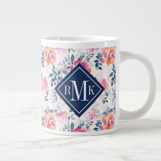 Monogram | Patroon met geschilde Rozen Grote Koffiekop (Rechts)