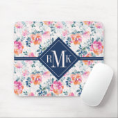 Monogram | Patroon met geschilde Rozen Muismat (Met muis)