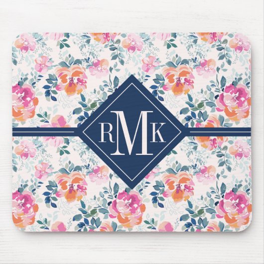 Monogram | Patroon met geschilde Rozen Muismat (Voorkant)