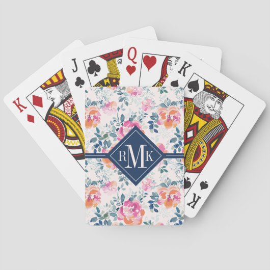 Monogram | Patroon met geschilde Rozen Pokerkaarten (Achterkant)