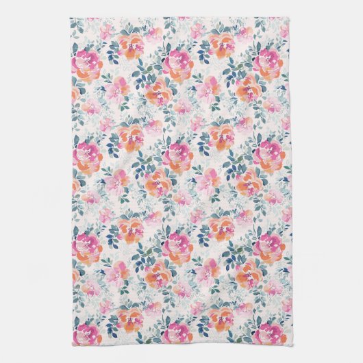 Monogram | Patroon met geschilde Rozen Theedoek (Verticaal)