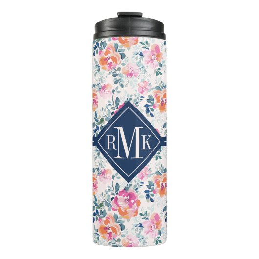 Monogram | Patroon met geschilde Rozen Thermosbeker (Voorkant)