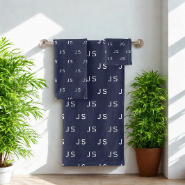 Monogram Patroon Midnight Blue Badhanddoek Set Bad Handdoek