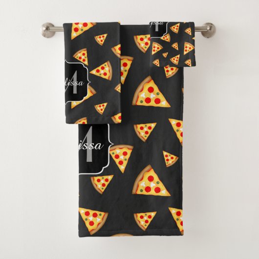 Monogram patroon pizza's bad handdoek (Insitu)