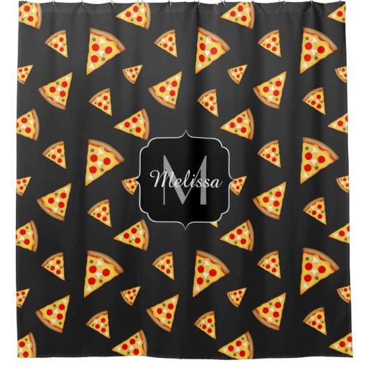 Monogram patroon pizza's douchegordijn (Voorkant)
