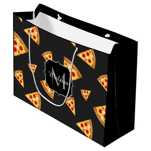 Monogram patroon pizza's groot cadeauzakje (Voorkant Gekanteld)