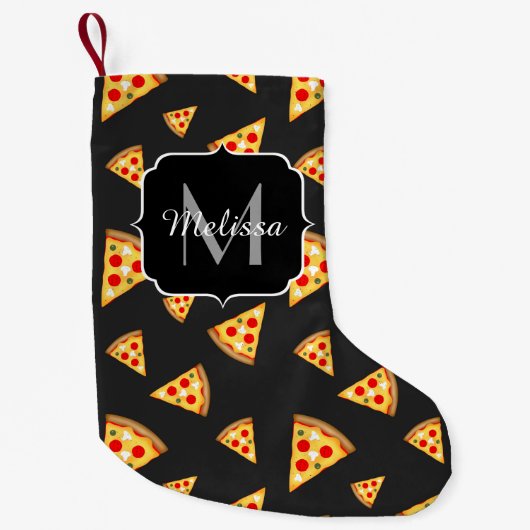 Monogram patroon pizza's kleine kerstsok (Voorkant)