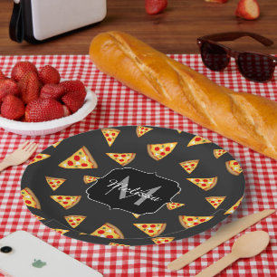 Monogram patroon pizza's papieren bordje