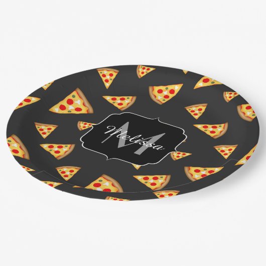 Monogram patroon pizza's papieren bordje (Gekanteld)