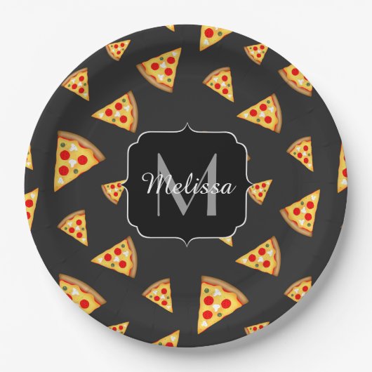 Monogram patroon pizza's papieren bordje (Voorkant)