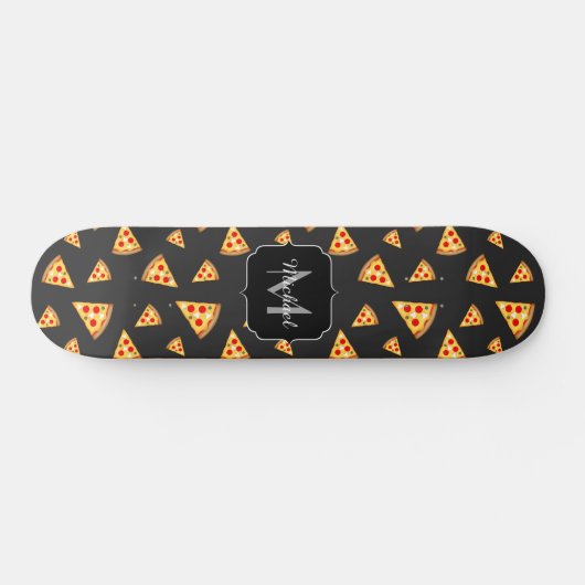 Monogram patroon pizza's persoonlijk skateboard (Horizontaal)