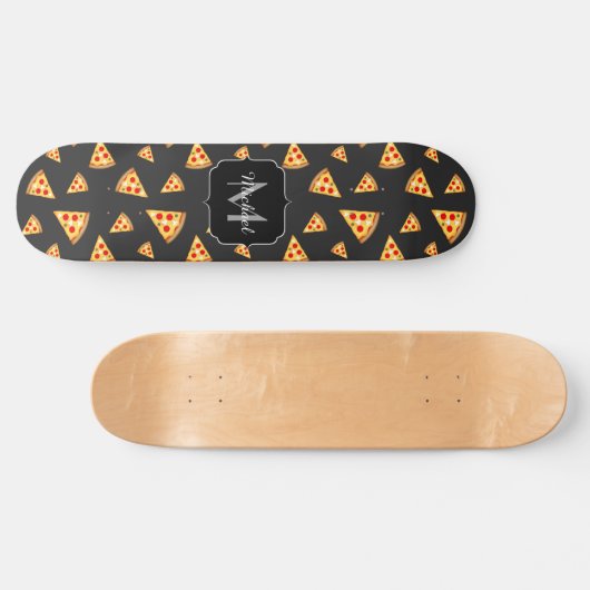 Monogram patroon pizza's persoonlijk skateboard (Horizontaal)