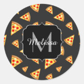 Monogram patroon pizza's ronde sticker (Voorkant)