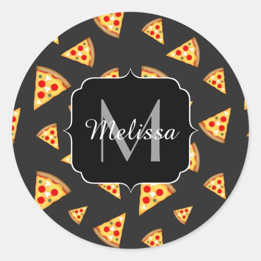 Monogram patroon pizza's ronde sticker (Voorkant)