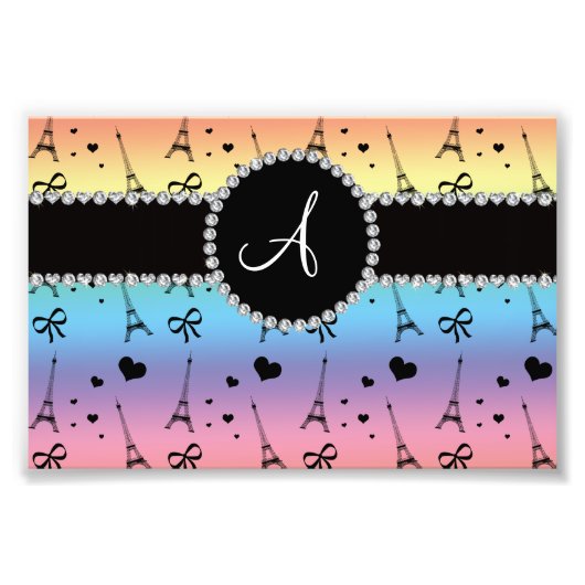 Monogram patroon regenboogeiffeltoren foto afdruk (Voorkant)