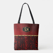 Monogram patroon Rood en luipaard Tote Bag (Achterkant)