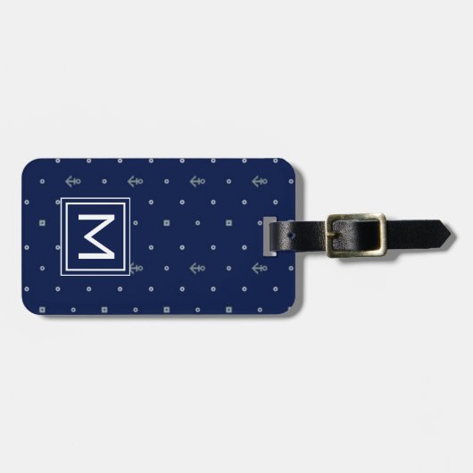 Monogram patroon van Anchor Polka Dots Bagagelabel (Voorkant horizontaal)