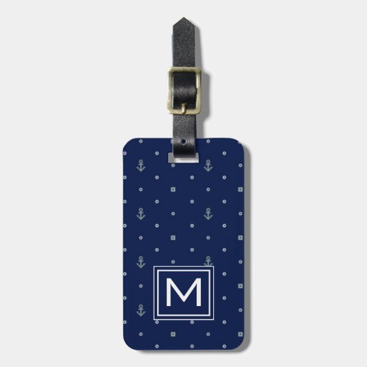 Monogram patroon van Anchor Polka Dots Bagagelabel (Voorkant verticaal)