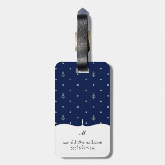 Monogram patroon van Anchor Polka Dots Bagagelabel (Achterkant verticaal)