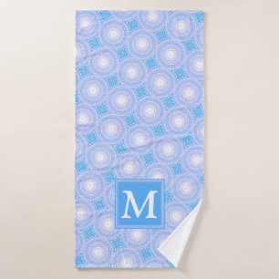 Monogram patroon van elektrische blauwe cirkels badhanddoek