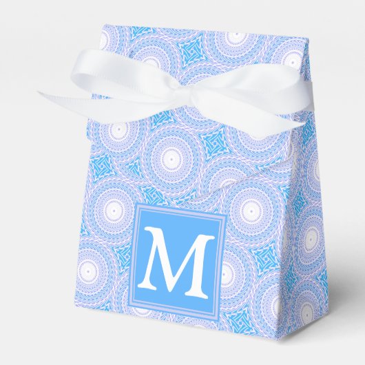 Monogram patroon van elektrische blauwe cirkels bedankdoosjes (Voorkant Zijde)