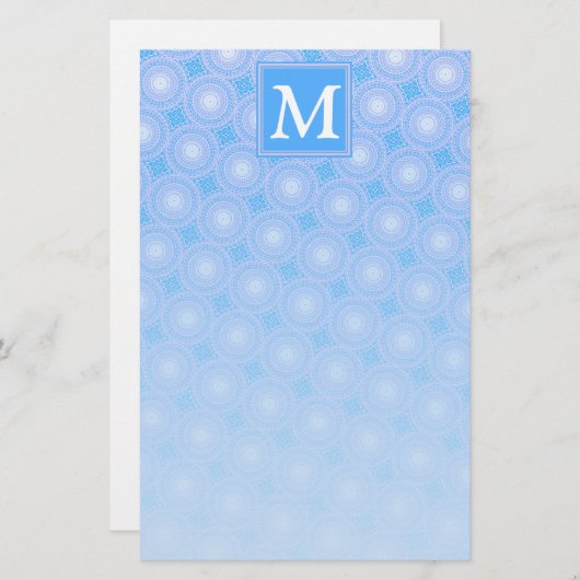 Monogram patroon van elektrische blauwe cirkels briefpapier (Voorkant / Achterkant)
