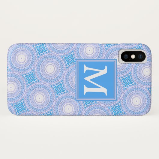 Monogram patroon van elektrische blauwe cirkels Case-Mate iPhone case (Achterkant (horizontaal))