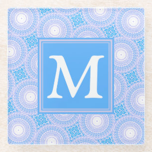 Monogram patroon van elektrische blauwe cirkels glazen onderzetter