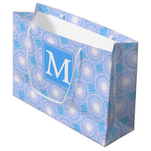Monogram patroon van elektrische blauwe cirkels groot cadeauzakje