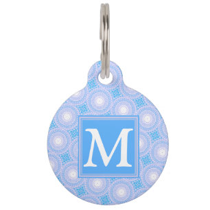 Monogram patroon van elektrische blauwe cirkels huisdierpenning