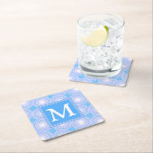 Monogram patroon van elektrische blauwe cirkels kartonnen onderzetters (Insitu)