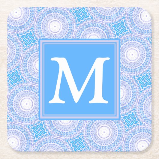 Monogram patroon van elektrische blauwe cirkels kartonnen onderzetters (Voorkant)