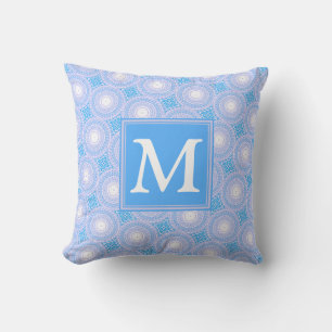 Monogram patroon van elektrische blauwe cirkels kussen