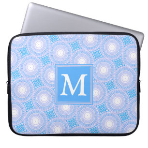 Monogram patroon van elektrische blauwe cirkels laptop sleeve