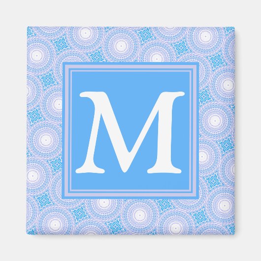Monogram patroon van elektrische blauwe cirkels magneet (Voorkant)