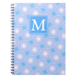 Monogram patroon van elektrische blauwe cirkels notitieboek