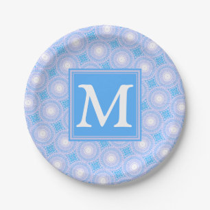 Monogram patroon van elektrische blauwe cirkels papieren bordje