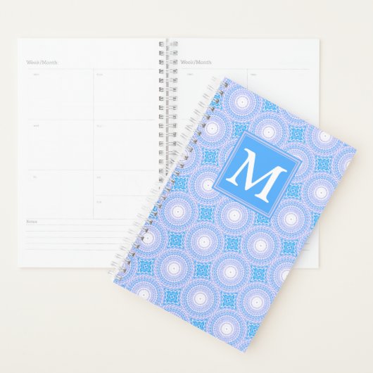 Monogram patroon van elektrische blauwe cirkels planner (Display)