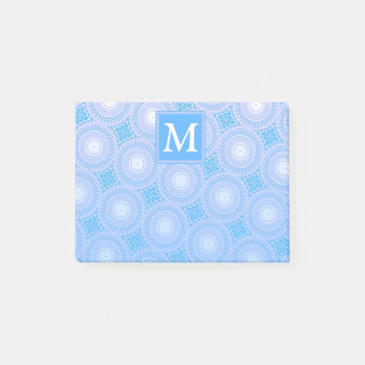 Monogram patroon van elektrische blauwe cirkels post-it® notes (Voorkant)