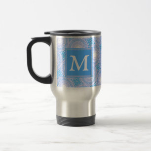 Monogram patroon van elektrische blauwe cirkels reisbeker