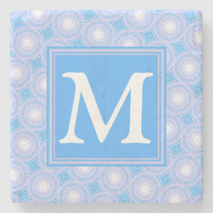 Monogram patroon van elektrische blauwe cirkels stenen onderzetter