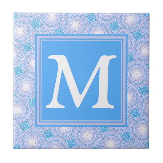 Monogram patroon van elektrische blauwe cirkels tegeltje (Voorkant)