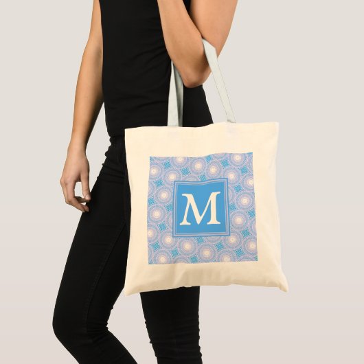 Monogram patroon van elektrische blauwe cirkels tote bag (Voorkant (product))